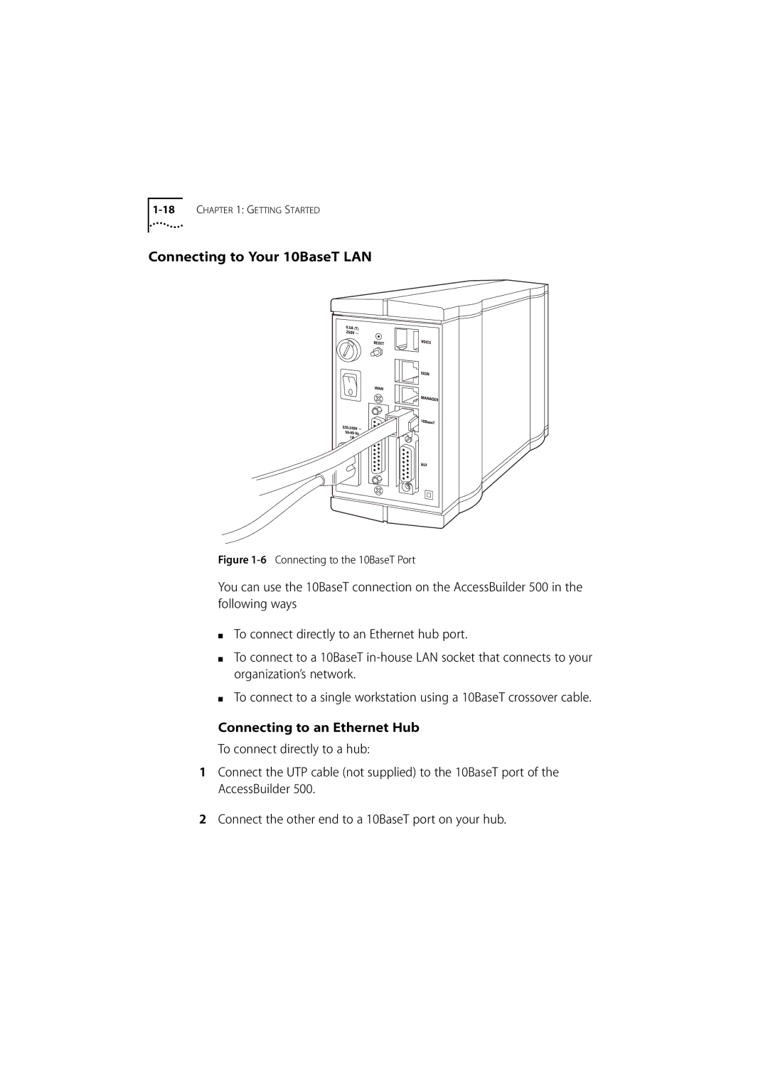 3Com 500 manual Connecting to Your 10BaseT LAN, Connecting to the 10BaseT Port 