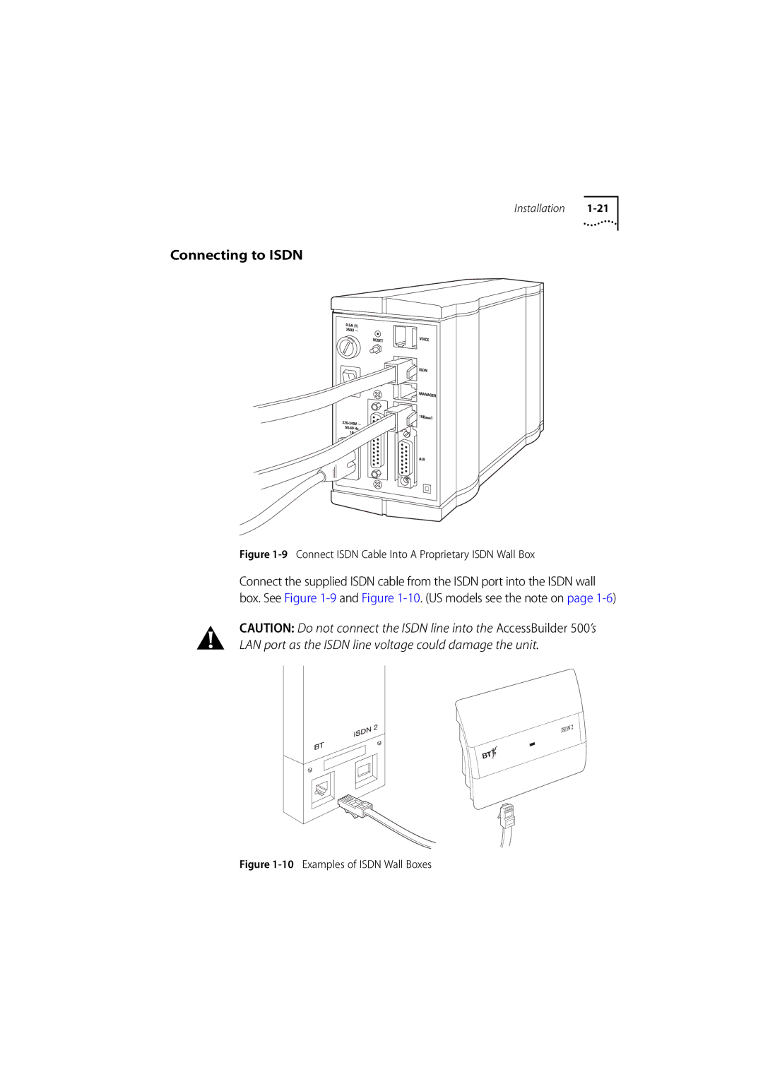 3Com 500 manual Connecting to Isdn, Connect Isdn Cable Into a Proprietary Isdn Wall Box 