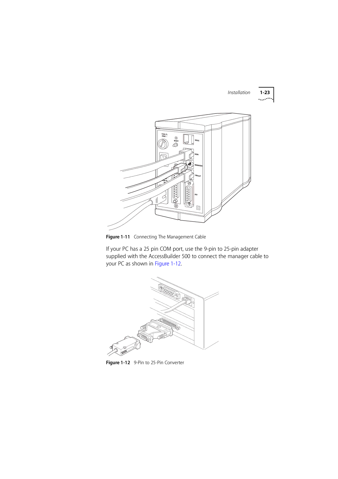 3Com 500 manual Connecting The Management Cable 