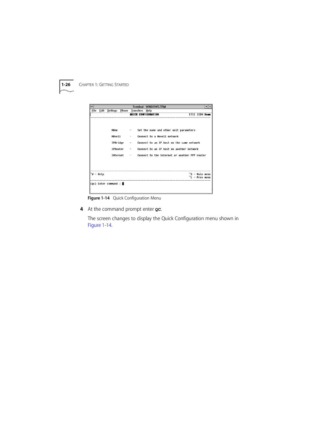 3Com 500 manual Quick Configuration Menu 