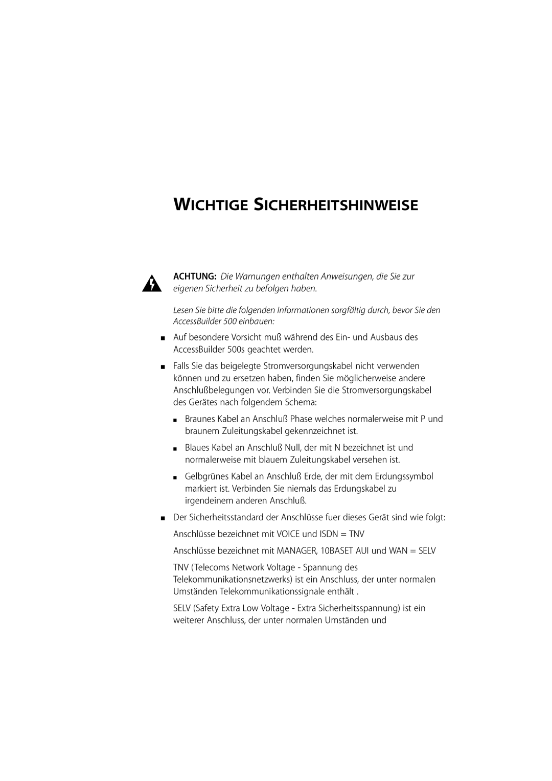 3Com 500 manual Wichtige Sicherheitshinweise 