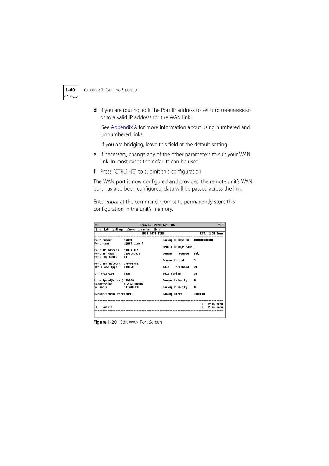 3Com 500 manual Edit WAN Port Screen 