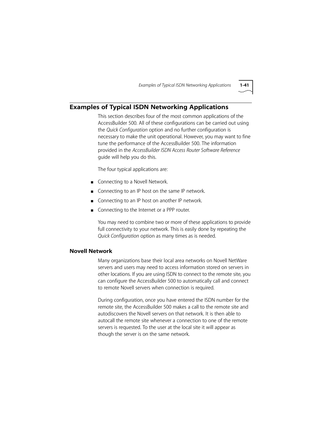 3Com 500 manual Examples of Typical Isdn Networking Applications, Novell Network 