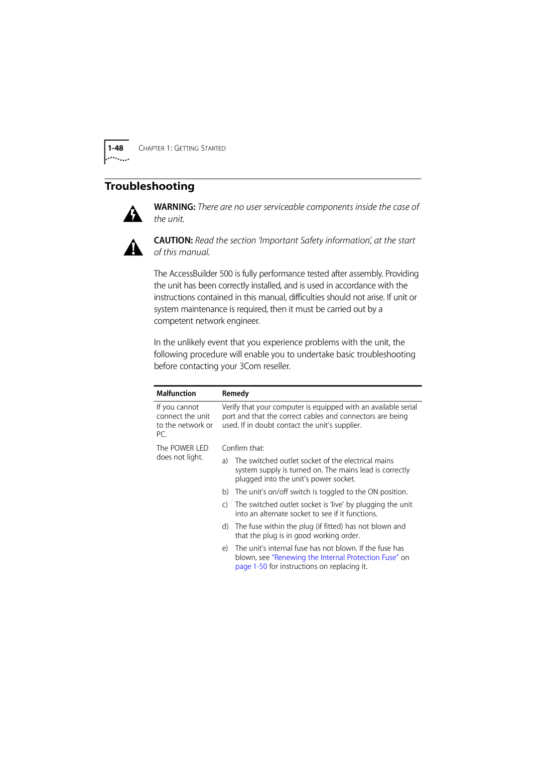 3Com 500 manual Troubleshooting, Confirm that 