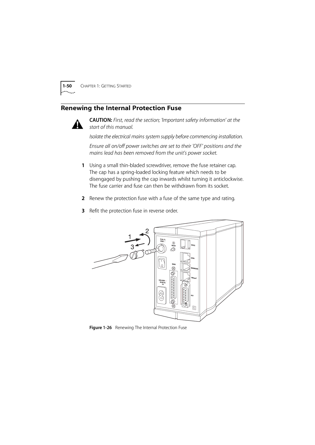 3Com 500 manual Renewing the Internal Protection Fuse, Renewing The Internal Protection Fuse 