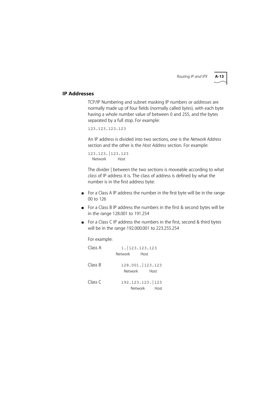 3Com 500 manual IP Addresses, Class B, Class C 