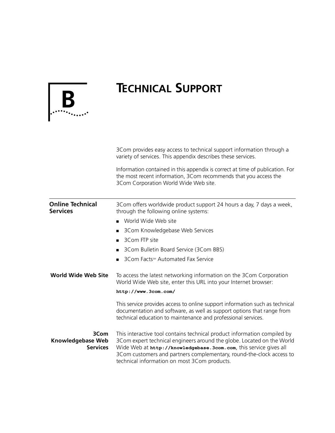 3Com 5000 ATM manual Technical Support, Online Technical, Services, 3Com 