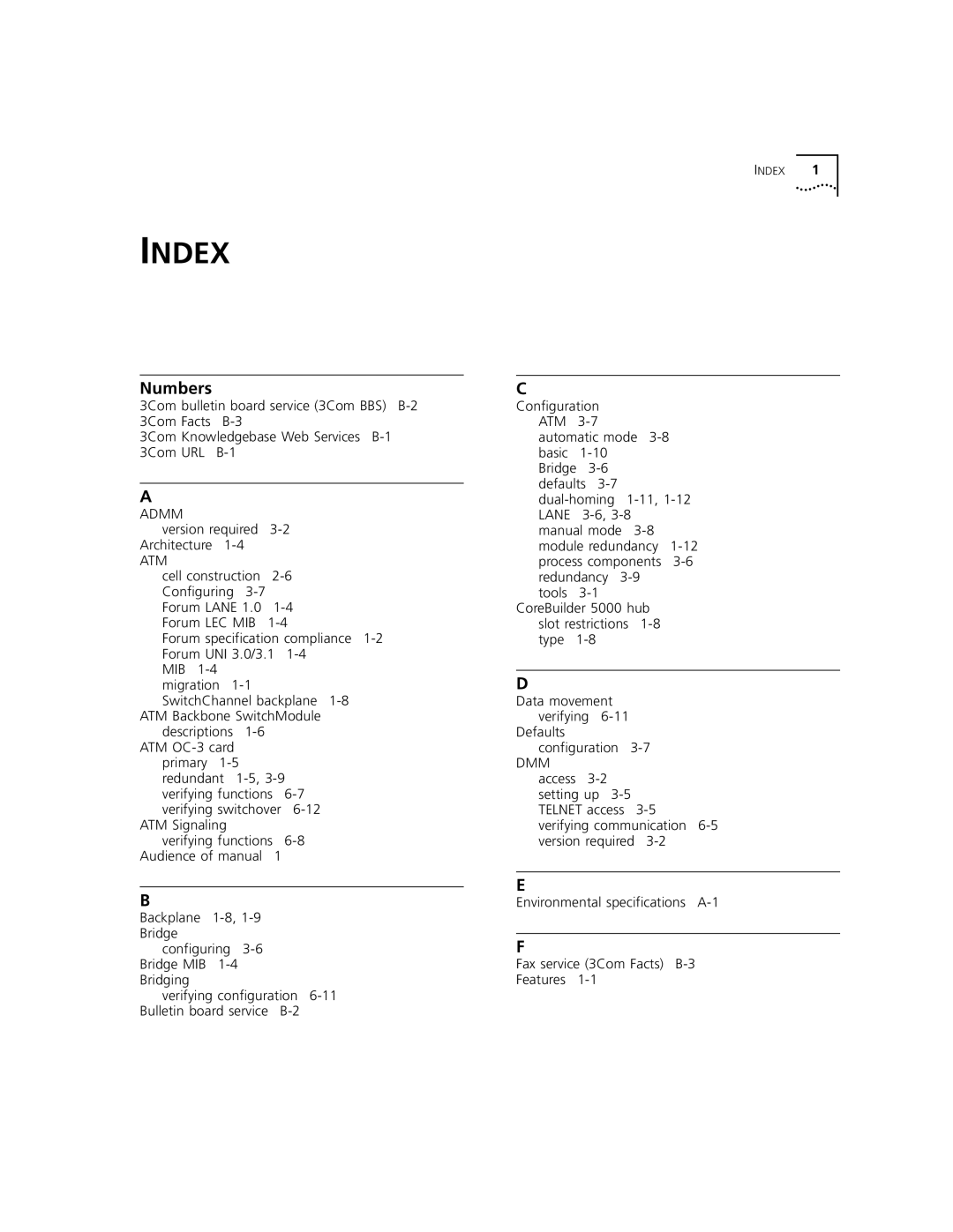 3Com 5000 ATM manual Index, Numbers 