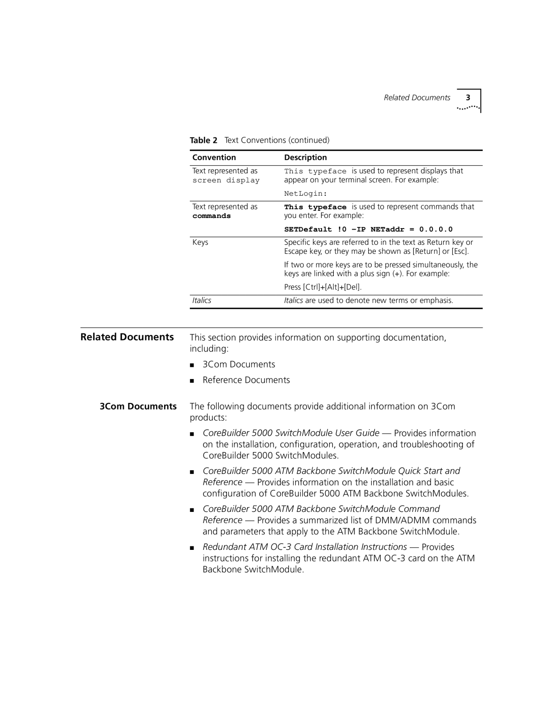 3Com 5000 ATM manual Commands, Keys 