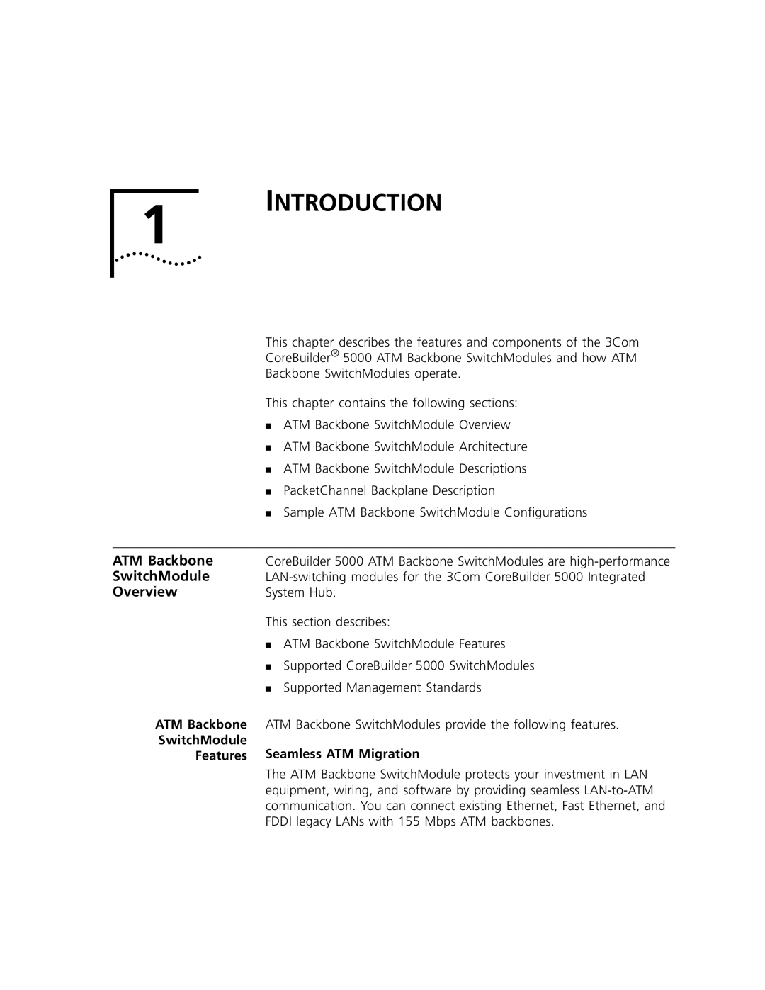 3Com 5000 ATM manual Introduction, ATM Backbone, SwitchModule, Overview 