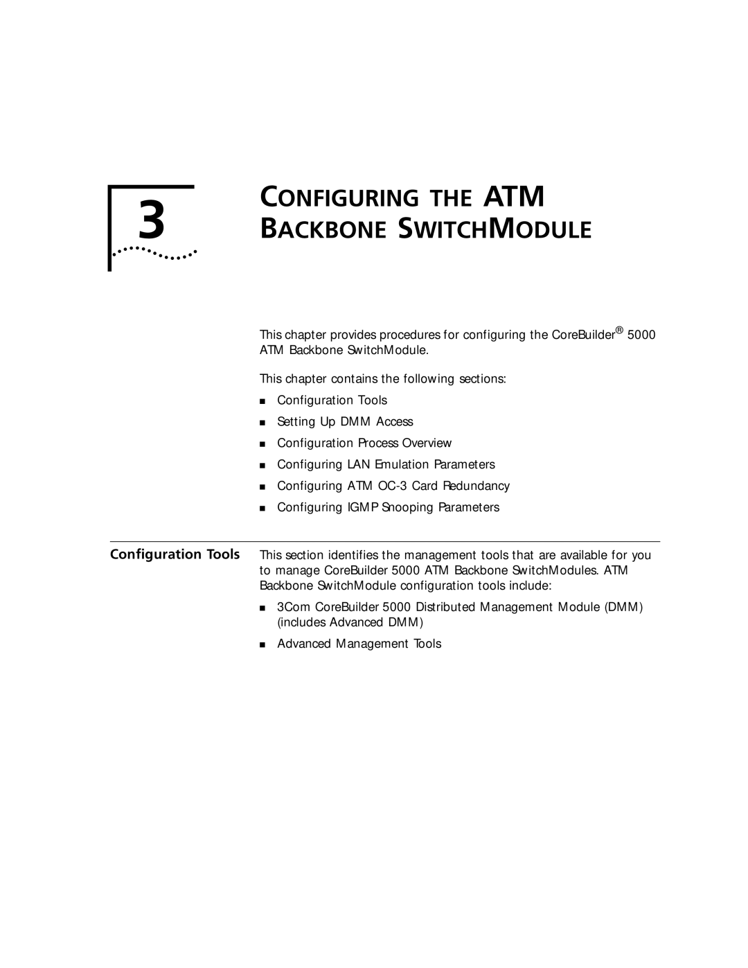 3Com 5000 ATM manual Configuring the ATM Backbone Switchmodule 