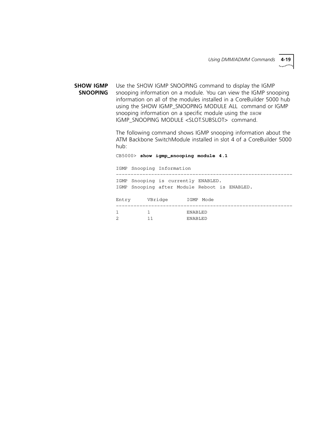 3Com 5000 ATM manual CB5000 show igmpsnooping module 