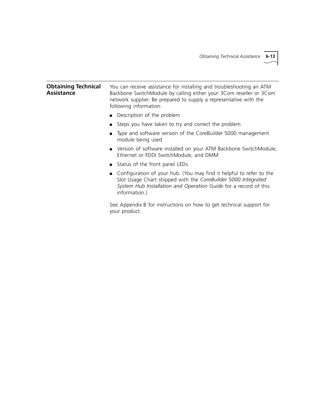 3Com 5000 ATM manual Obtaining Technical Assistance 