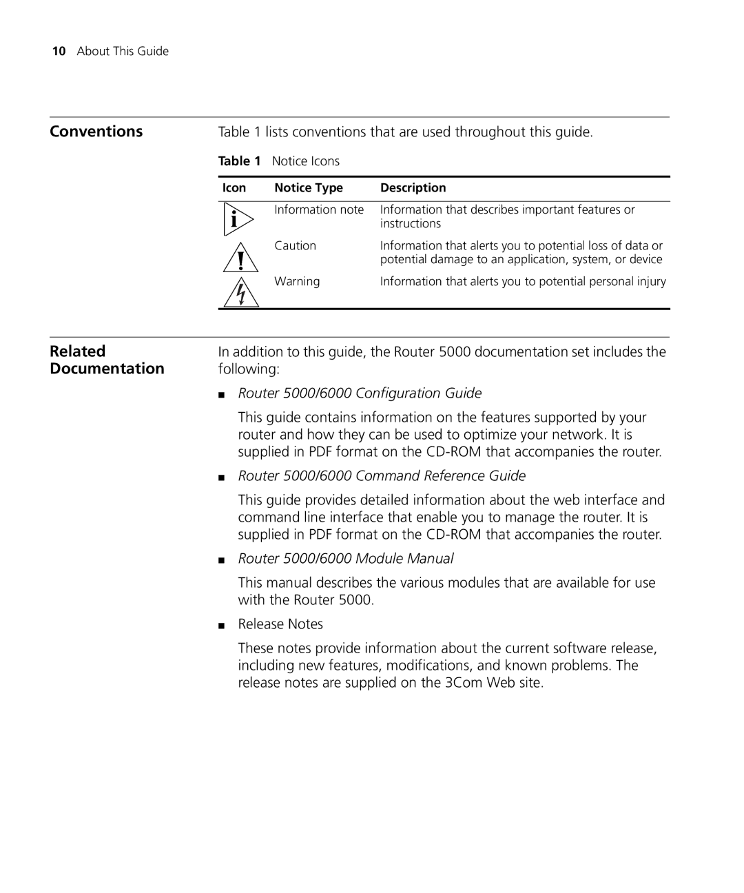 3Com 5000 manual Conventions, Related, Documentation 