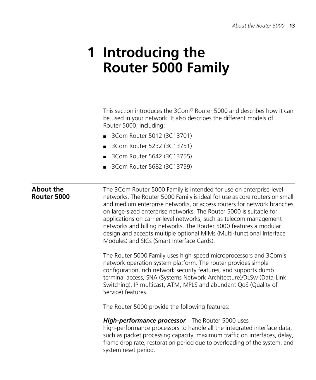 3Com 5000 manual About, Router 