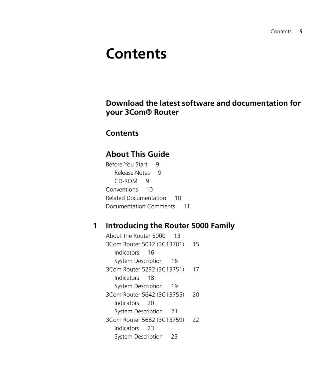 3Com 5000 manual Contents 