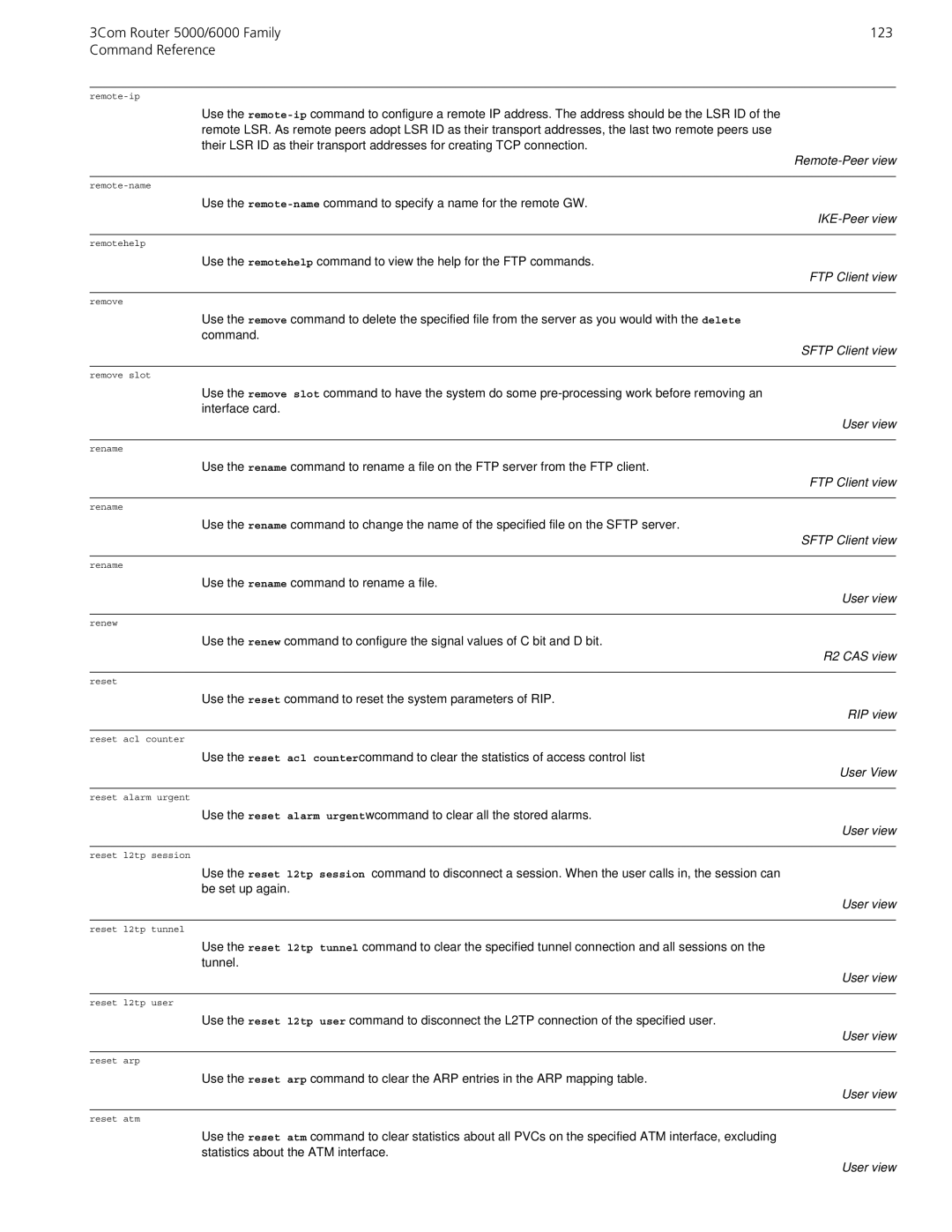 3Com manual 3Com Router 5000/6000 Family 123 Command Reference, Remote-Peer view 