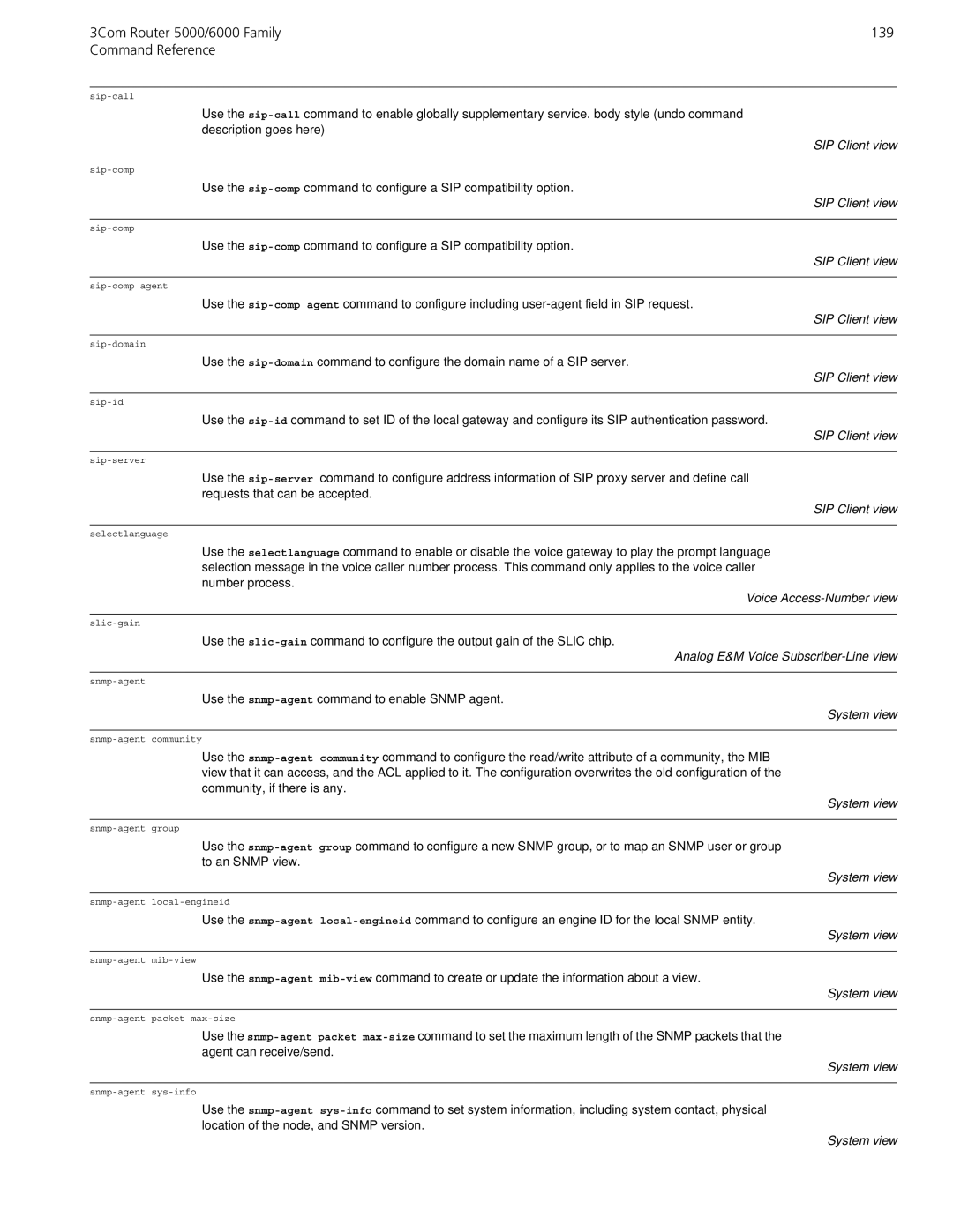 3Com manual 3Com Router 5000/6000 Family 139 Command Reference, Analog E&M Voice Subscriber-Line view 