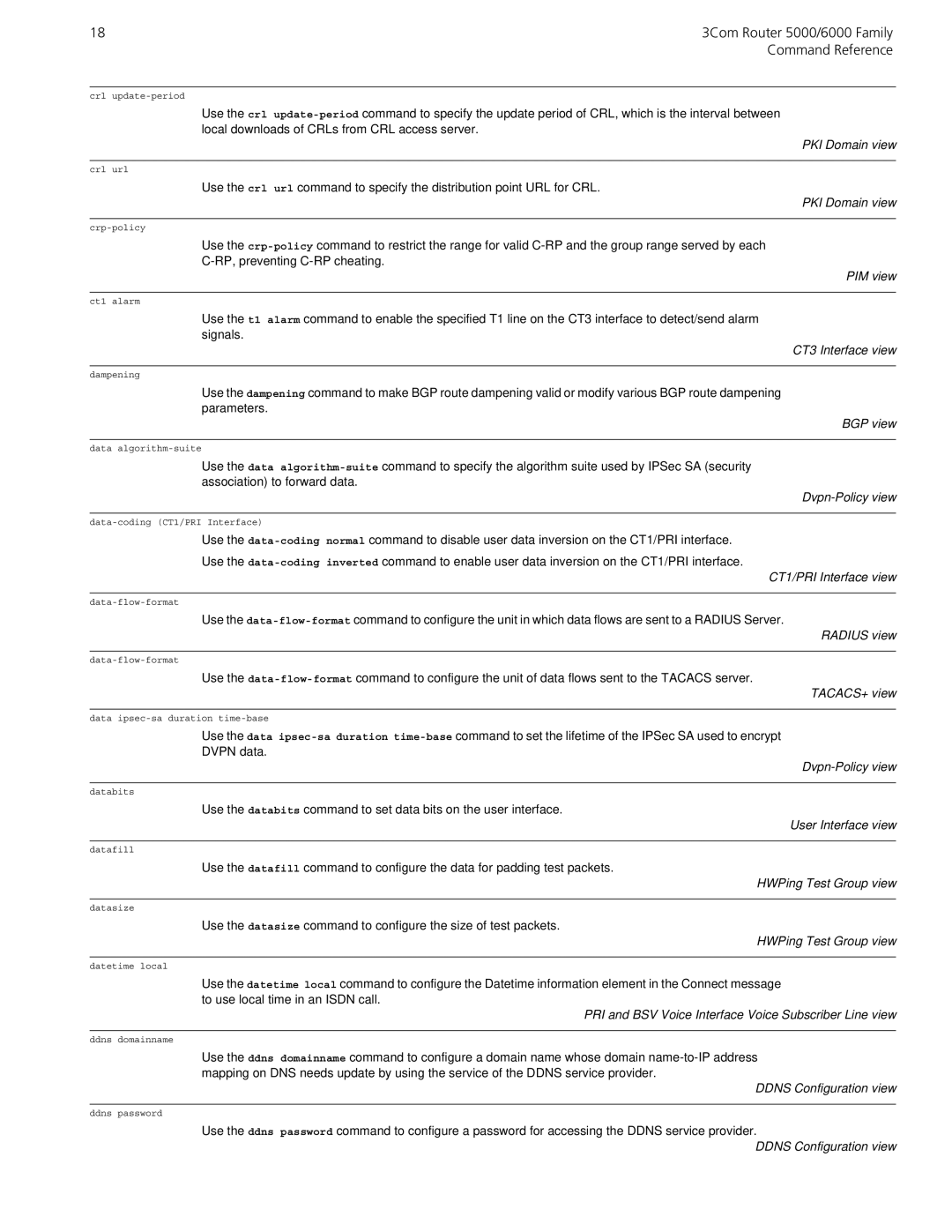 3Com 5000/6000 manual PRI and BSV Voice Interface Voice Subscriber Line view, Ddns Configuration view 