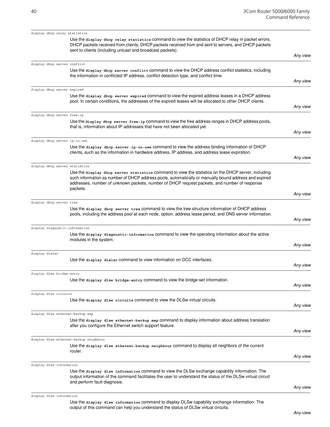 3Com 5000/6000 manual Display dhcp relay statistics 