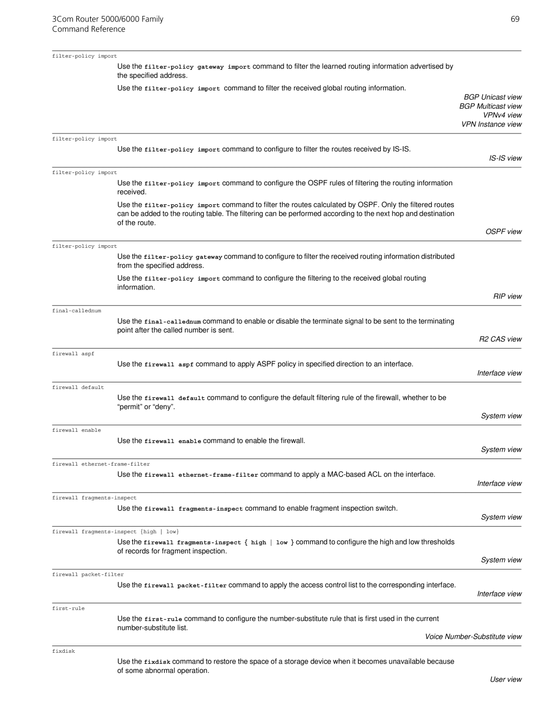 3Com 5000/6000 manual BGP Unicast view, R2 CAS view 