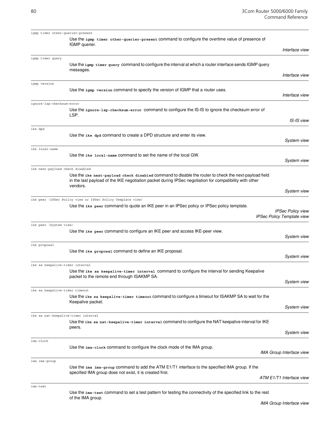 3Com manual 803Com Router 5000/6000 Family Command Reference, IPSec Policy view IPSec Policy Template view 