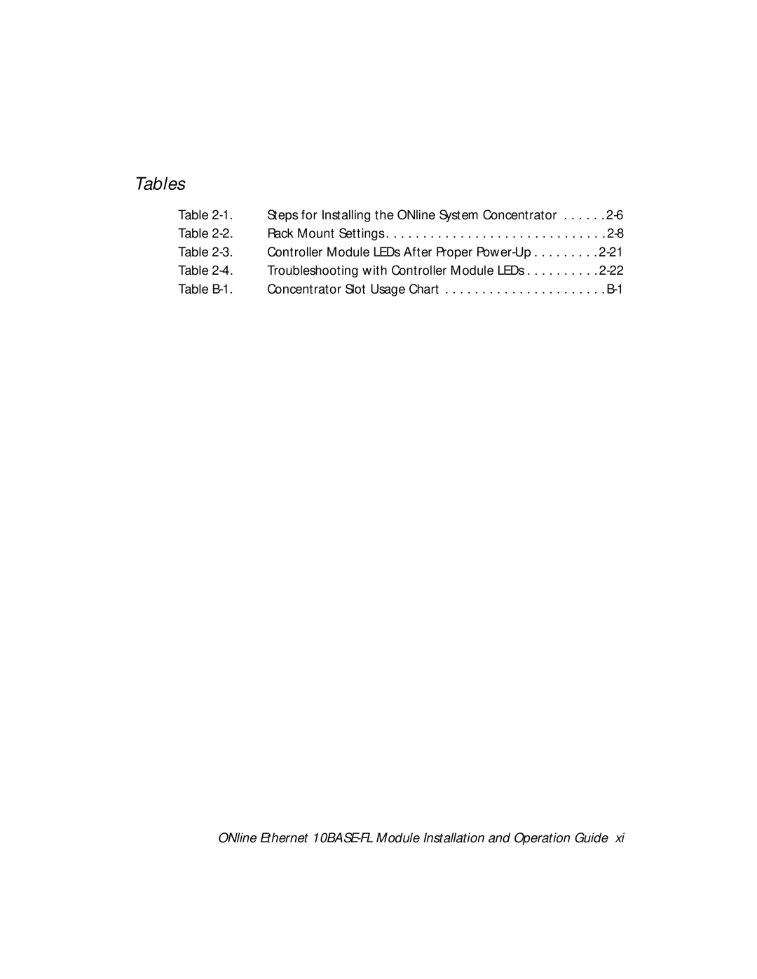 3Com 5017C with load sharing, 5017C-LS installation and operation guide Tables 