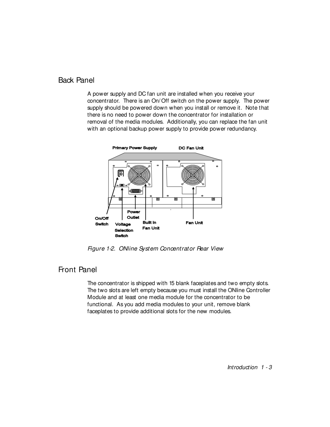 3Com 5017C-LS, 5017C with load sharing installation and operation guide Back Panel, Front Panel 