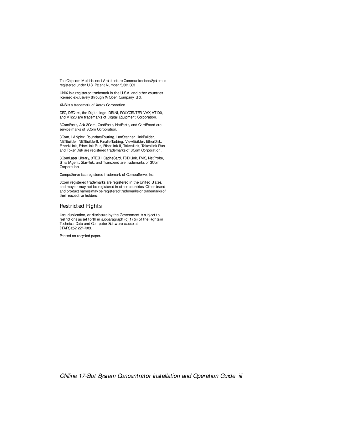 3Com 5017C-LS, 5017C with load sharing installation and operation guide Restricted Rights 