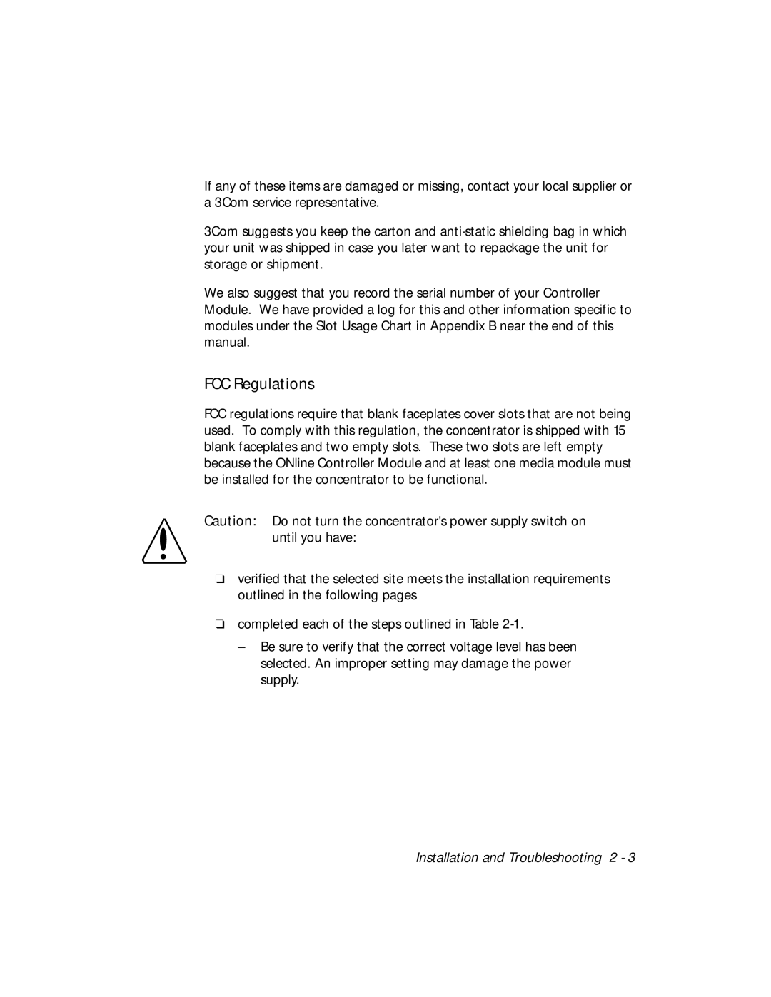 3Com 5017C-LS, 5017C with load sharing installation and operation guide FCC Regulations 