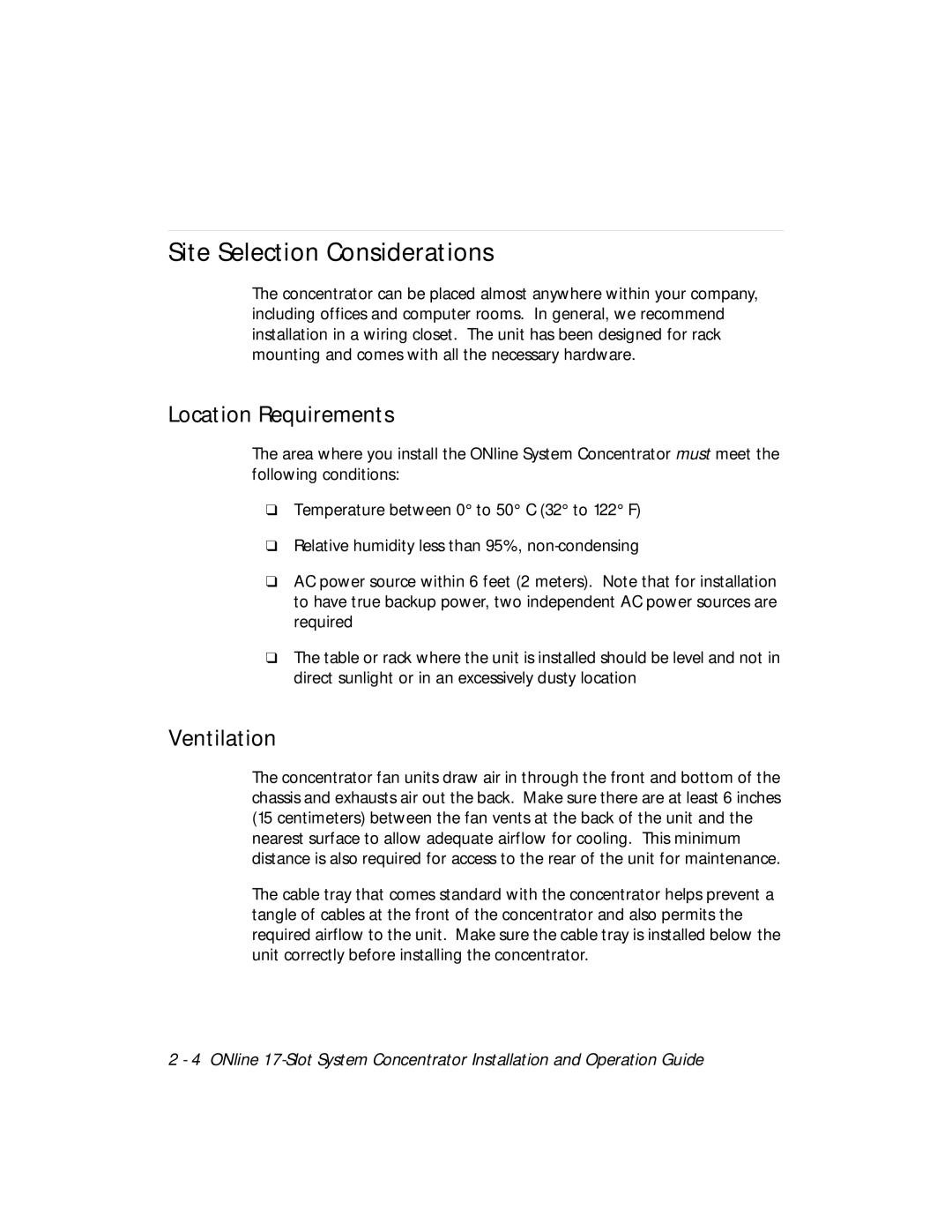 3Com 5017C-LS, 5017C with load sharing Site Selection Considerations, Location Requirements, Ventilation 