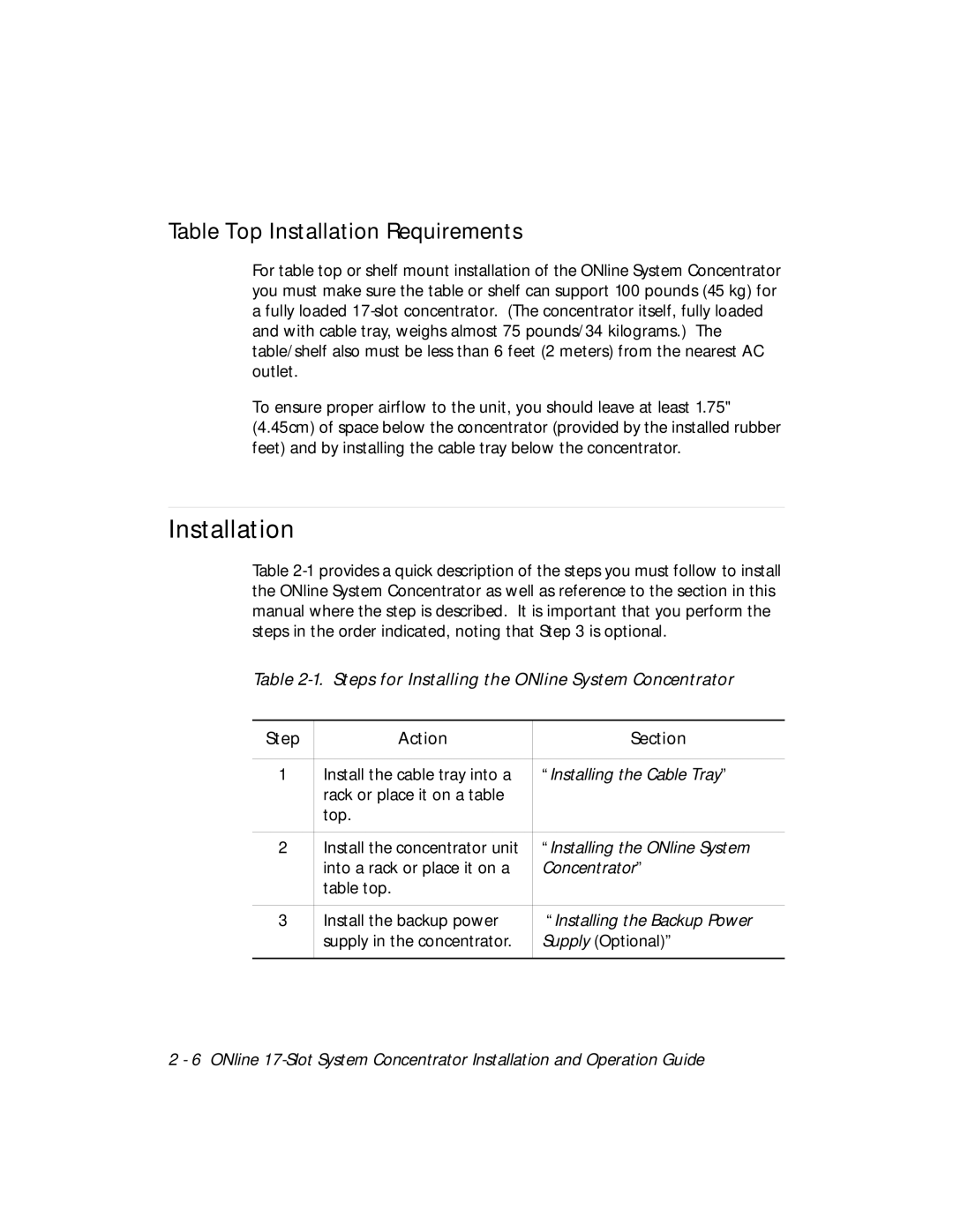 3Com 5017C-LS, 5017C with load sharing installation and operation guide Table Top Installation Requirements 