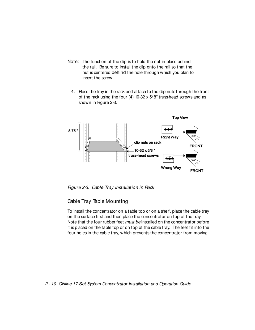 3Com 5017C-LS, 5017C with load sharing Cable Tray Table Mounting, Cable Tray Installation in Rack 