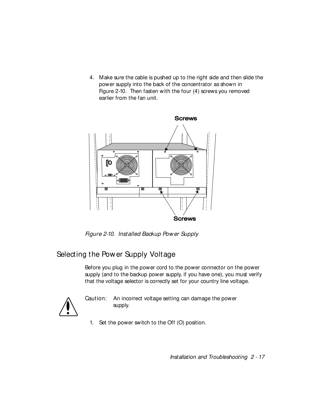 3Com 5017C with load sharing, 5017C-LS Selecting the Power Supply Voltage, Installed Backup Power Supply 