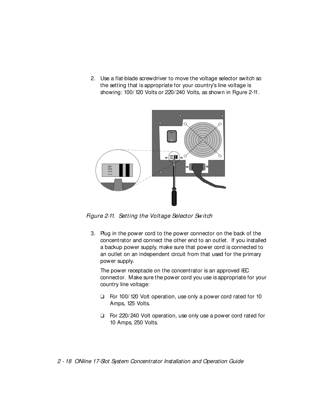 3Com 5017C-LS, 5017C with load sharing installation and operation guide Setting the Voltage Selector Switch 