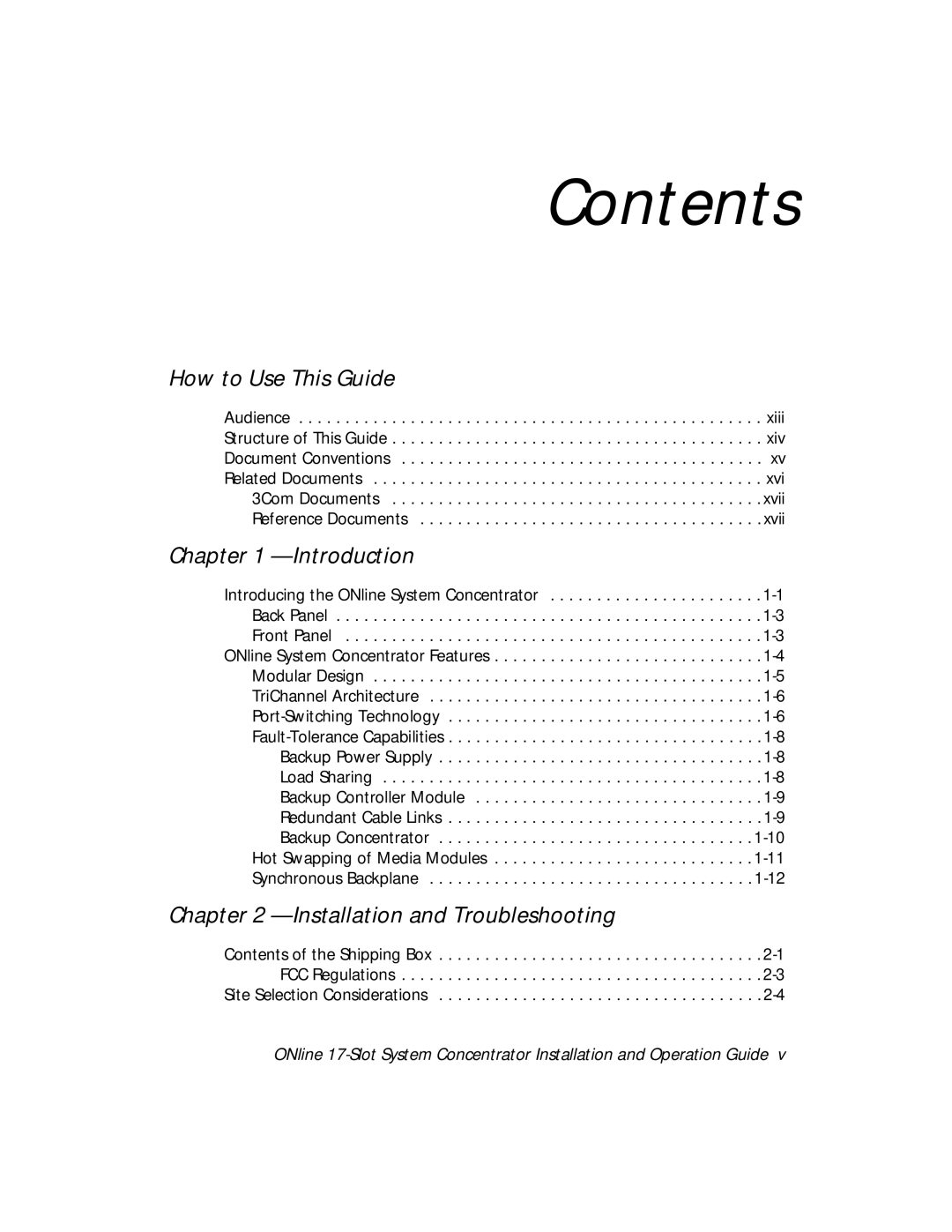 3Com 5017C with load sharing, 5017C-LS installation and operation guide Contents 