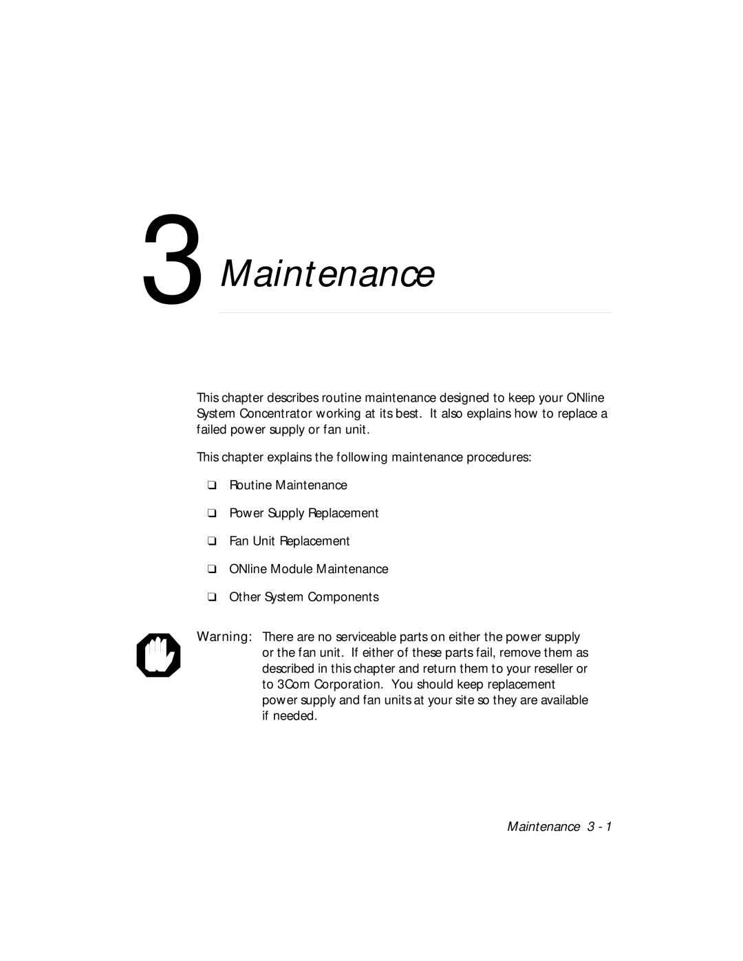 3Com 5017C-LS, 5017C with load sharing installation and operation guide Maintenance 