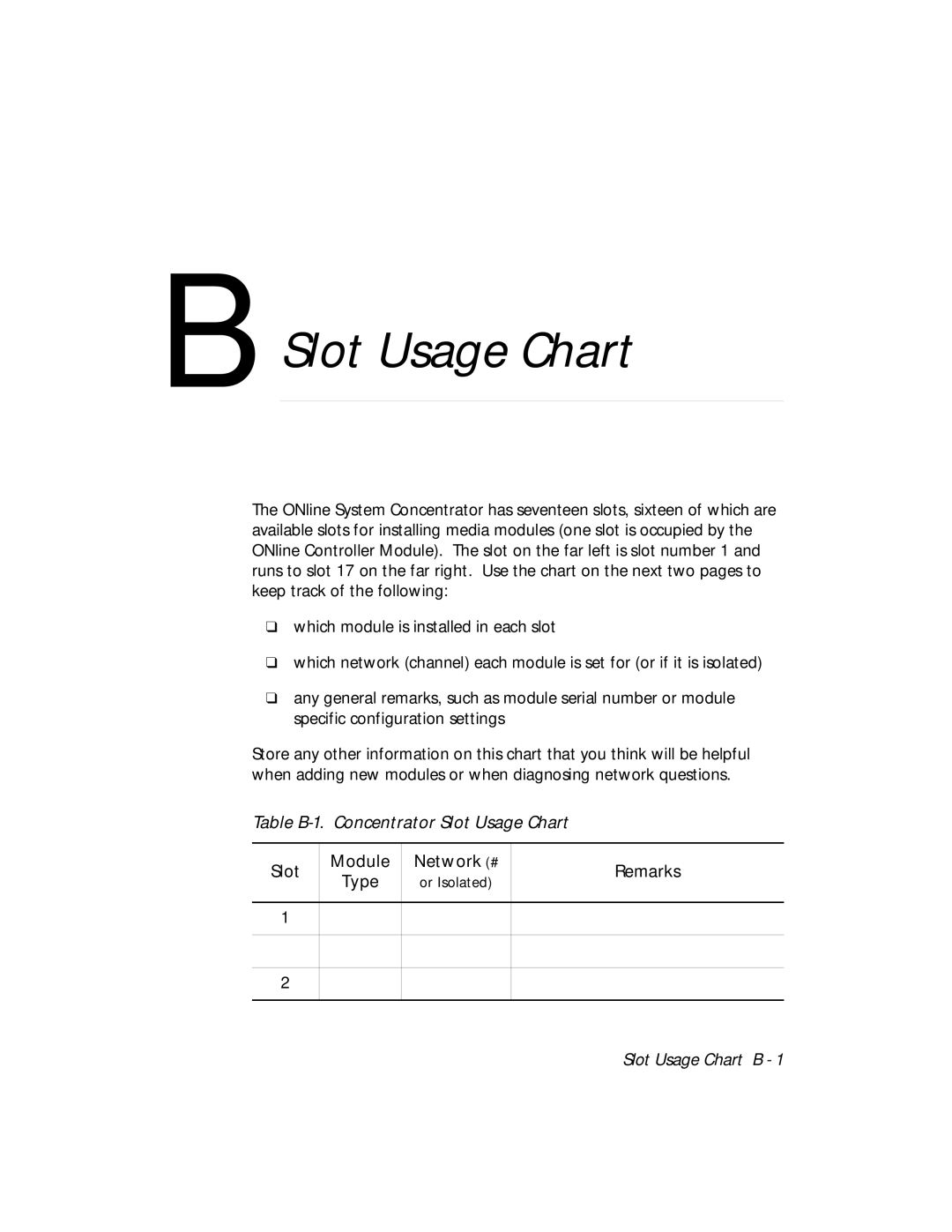 3Com 5017C with load sharing, 5017C-LS installation and operation guide Slot Usage Chart 