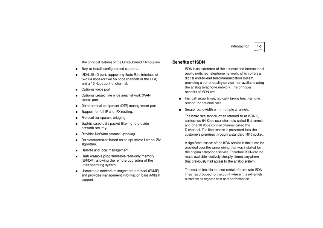 3Com 530, 510, 520 manual Benefits of Isdn, Easy to install, configure and support 