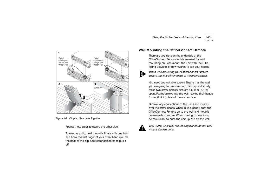 3Com 510, 520, 530 manual Wall Mounting the OfficeConnect Remote, Clipping Your Units Together 