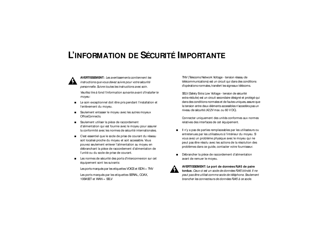 3Com 530, 510, 520 manual ’INFORMATION DE Sécurité Importante 