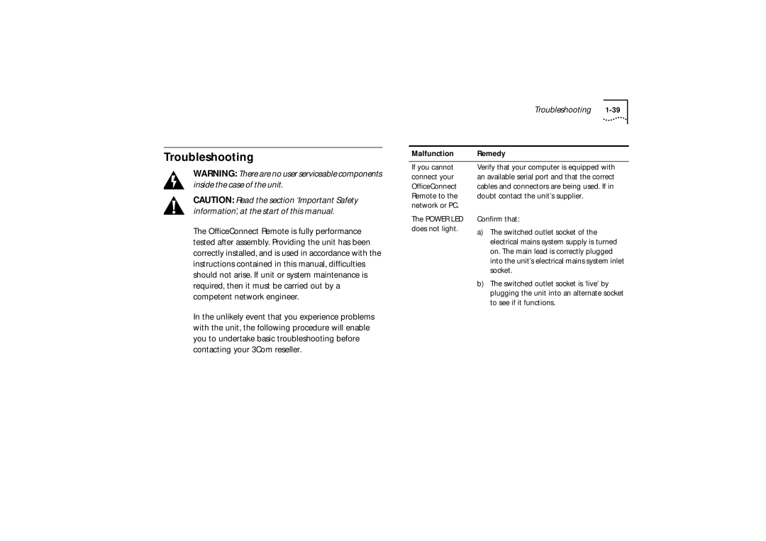 3Com 530, 510, 520 manual Troubleshooting 