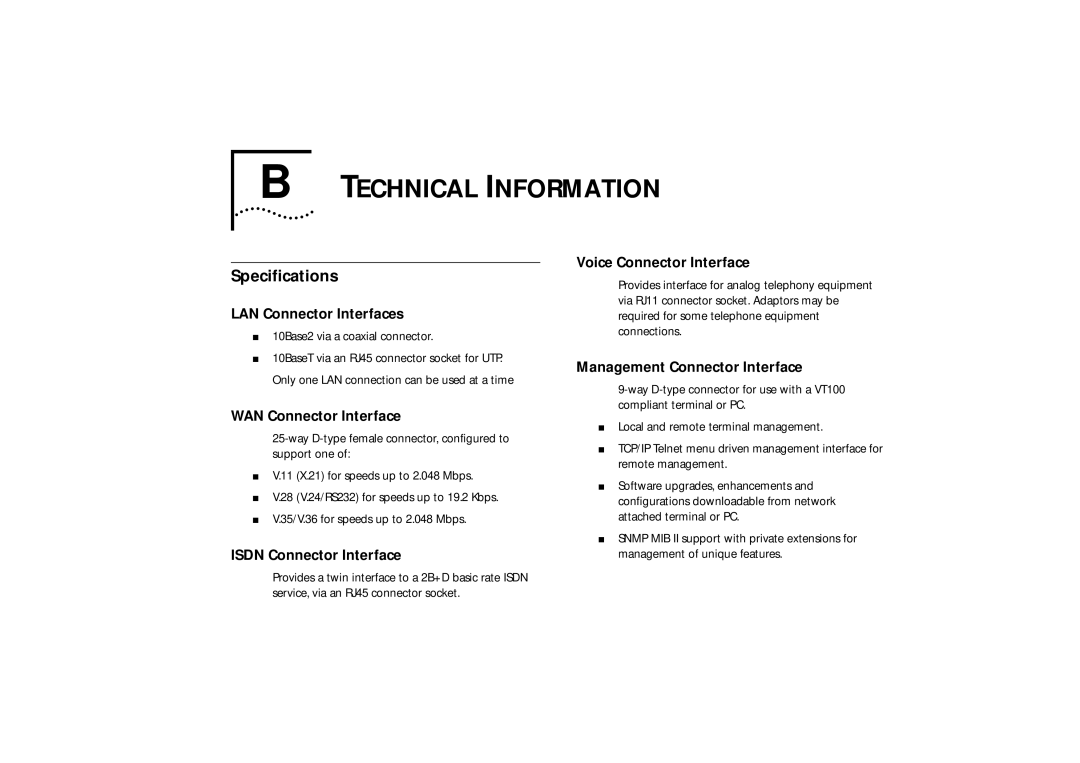 3Com 530, 510, 520 manual Technical Information, Specifications 