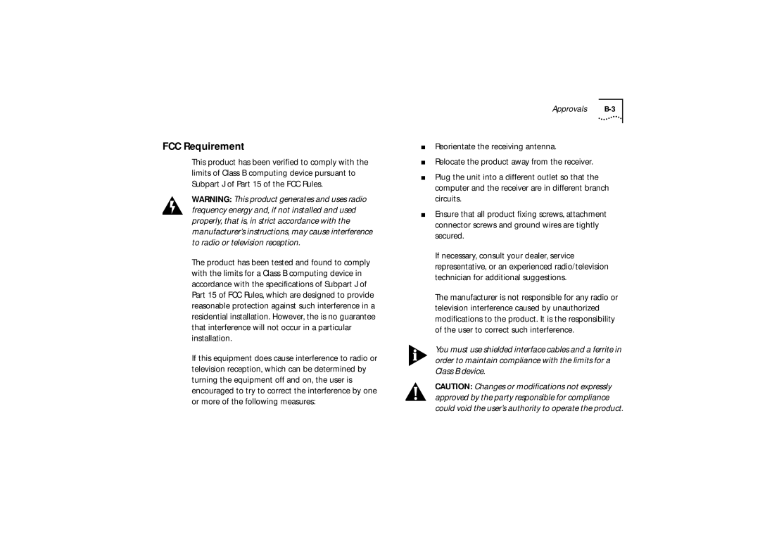 3Com 520, 510, 530 manual FCC Requirement 