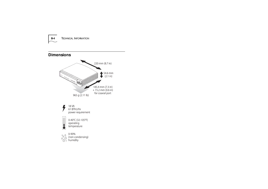 3Com 530, 510, 520 manual Dimensions 