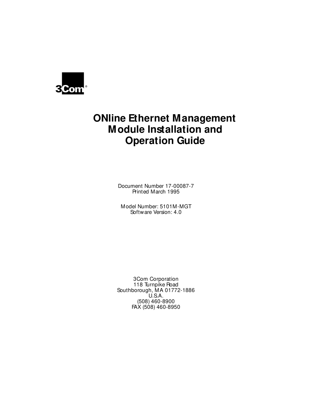 3Com 5101M-MGT installation and operation guide 