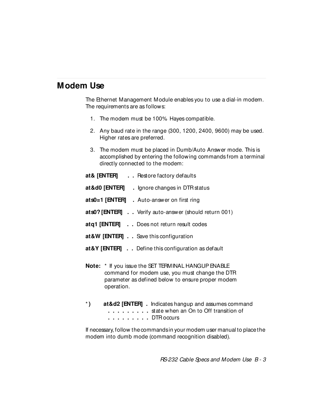 3Com 5101M-MGT installation and operation guide Modem Use, Auto-answer on first ring 