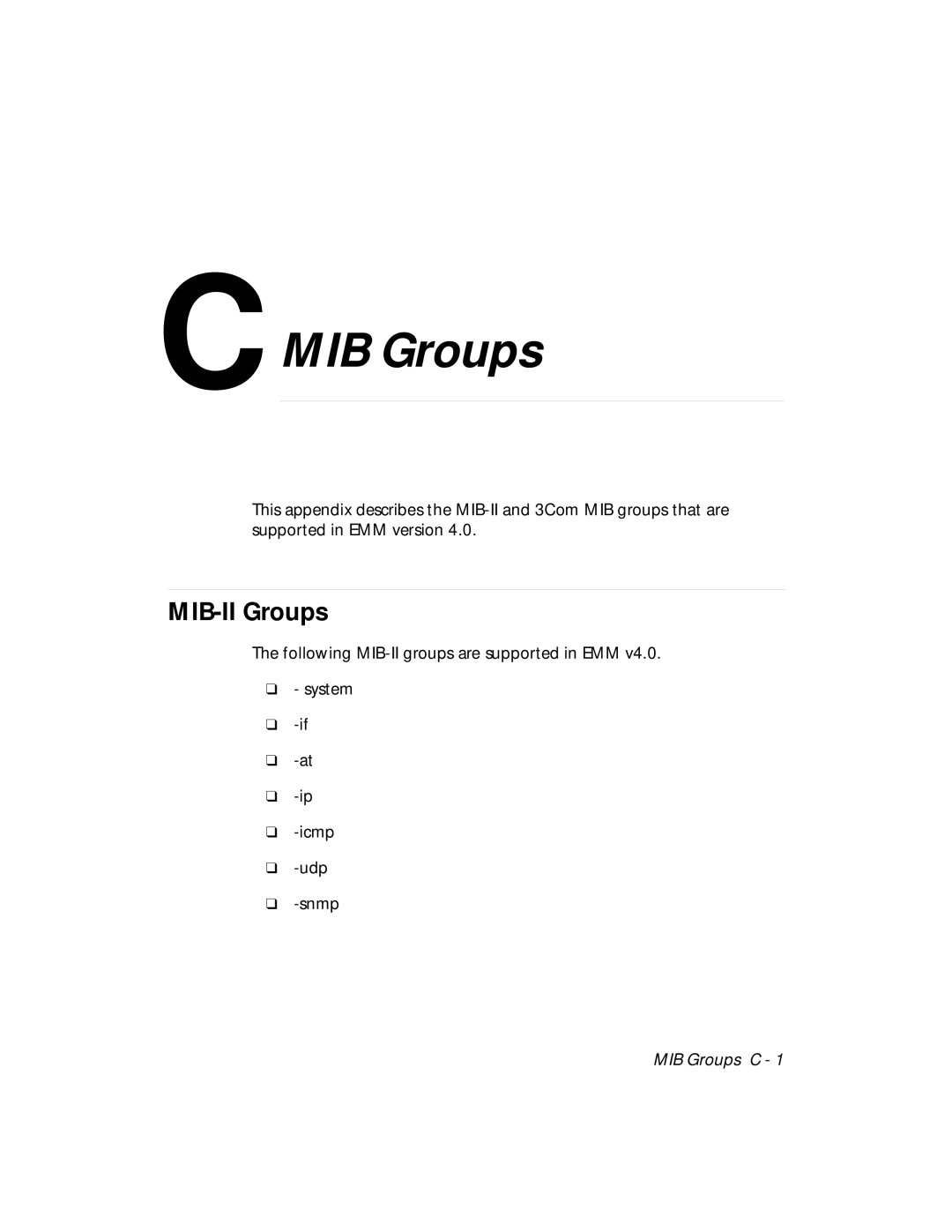 3Com 5101M-MGT installation and operation guide MIB Groups, MIB-II Groups 