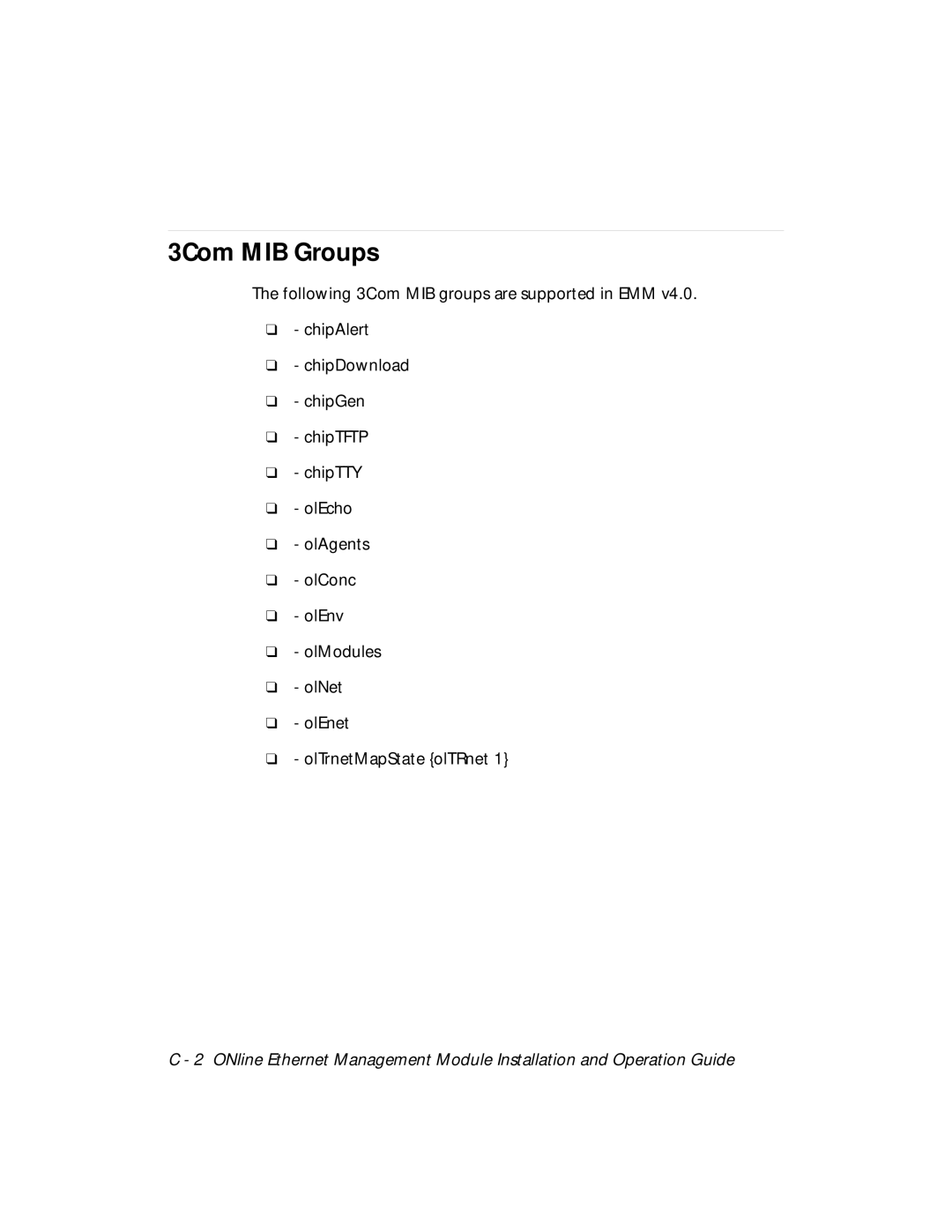 3Com 5101M-MGT installation and operation guide 3Com MIB Groups 