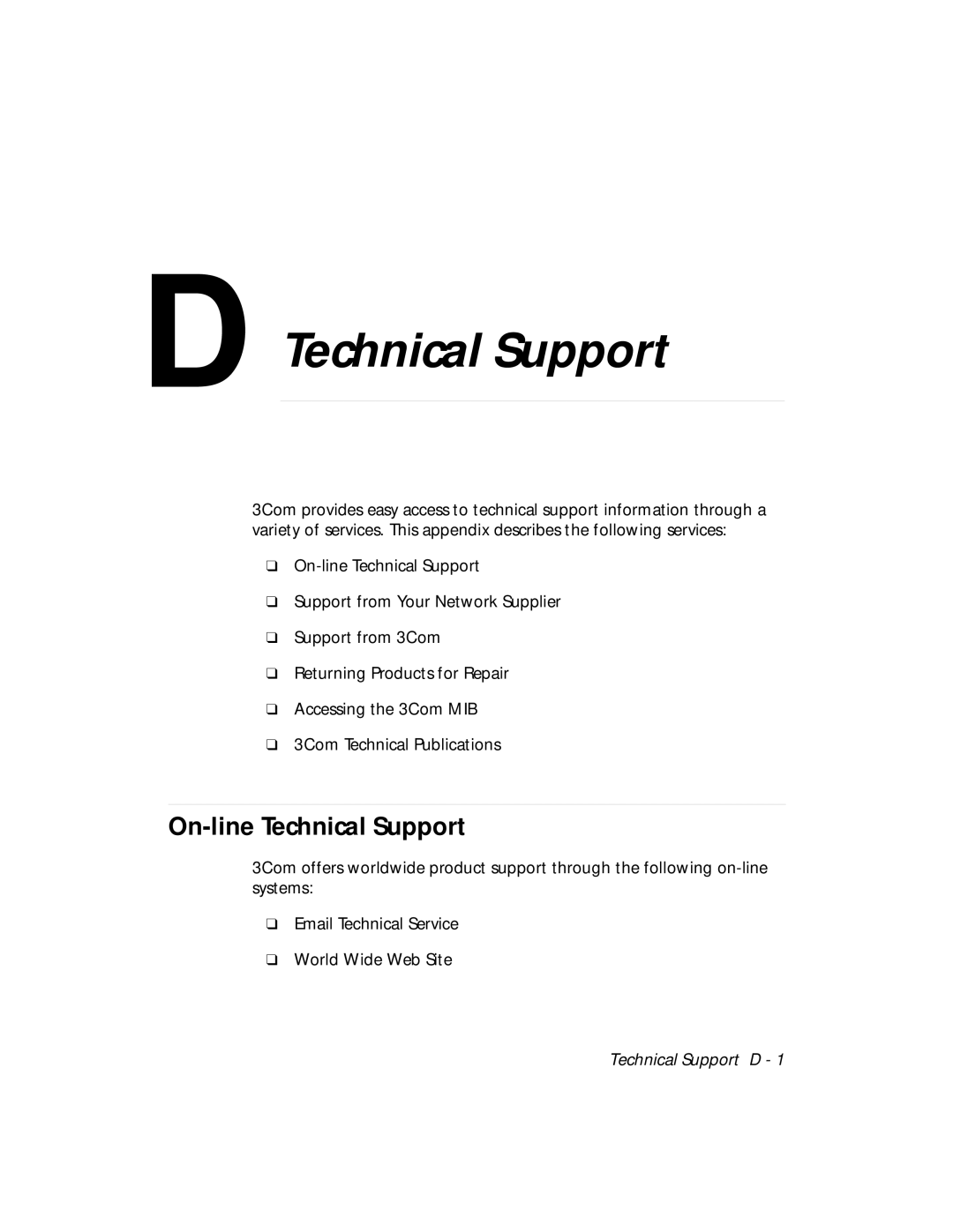 3Com 5101M-MGT installation and operation guide On-line Technical Support 